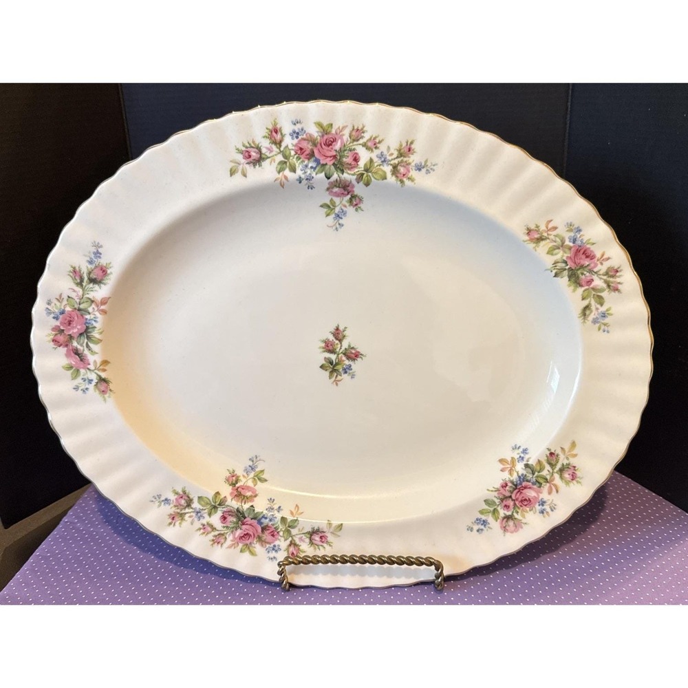 Royal Albert Moss Rose Serving Platter Plate Oval Bone China England 13.5 Inch
